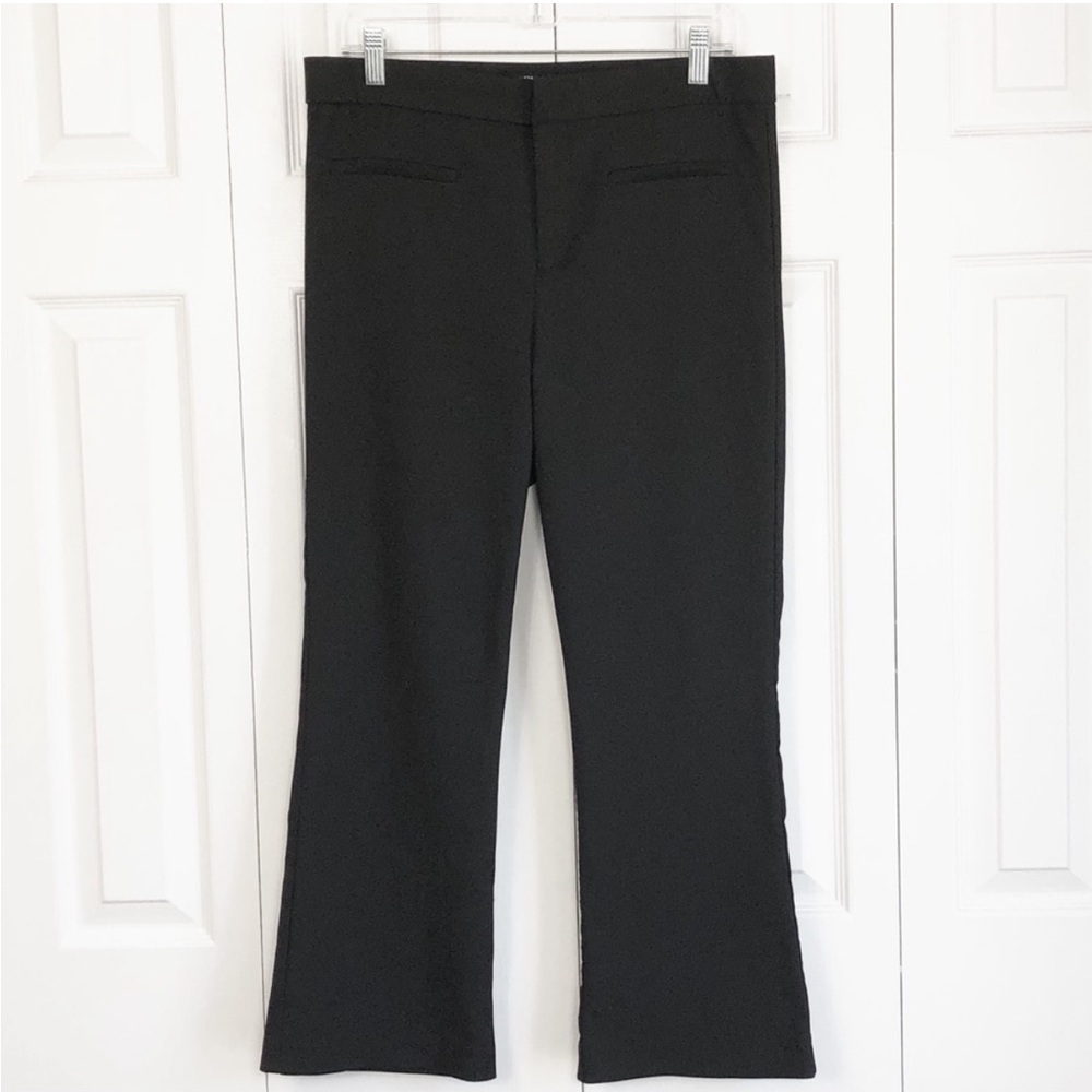Zara Black Knit High-Rise Cropped Mini Flare Trouser Pants XL fits like a 10